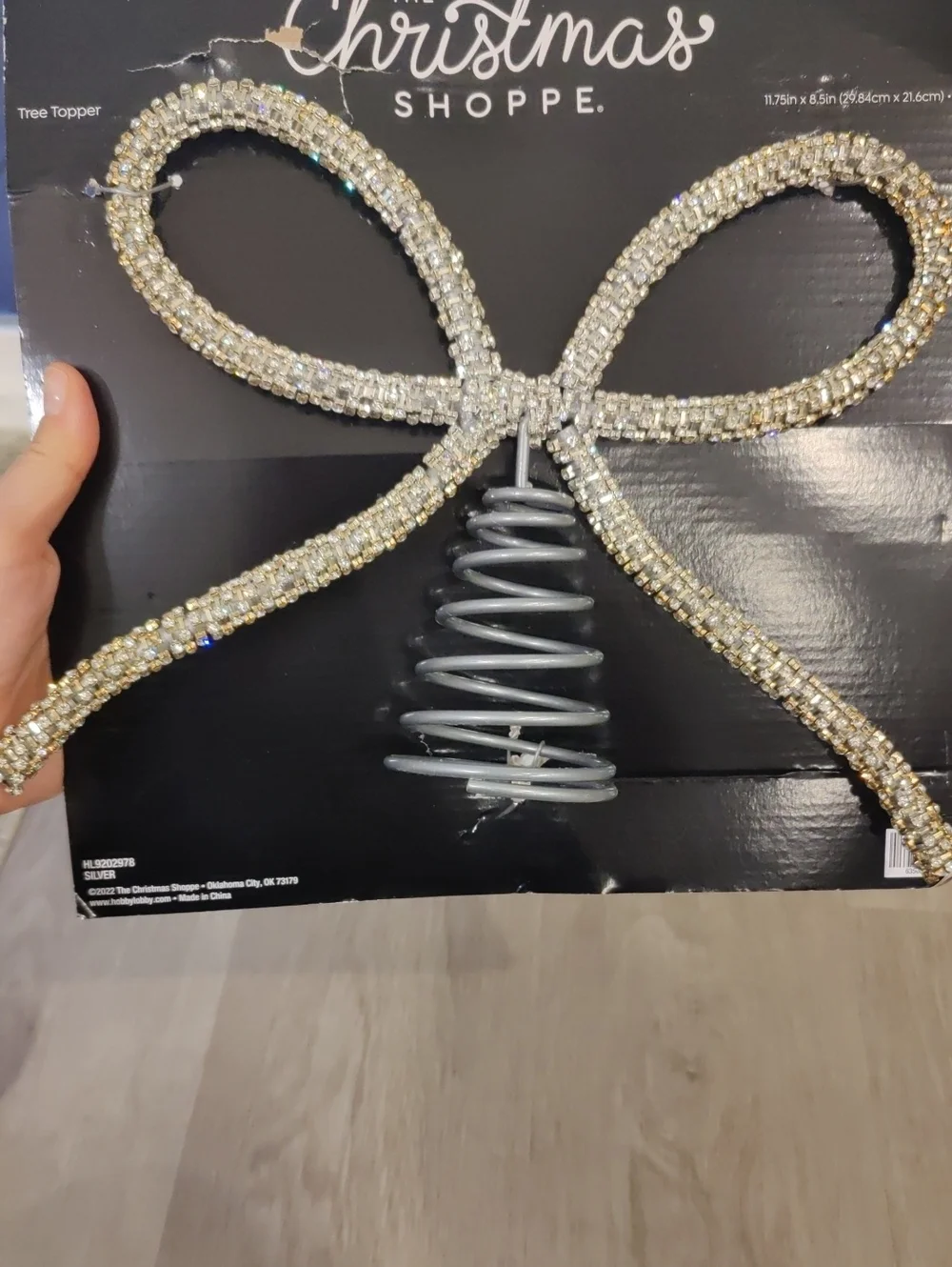 New!Silve-tone Bow Tree Topper Rhinestone Christmas Holiday Deco Y2K Cottagecore